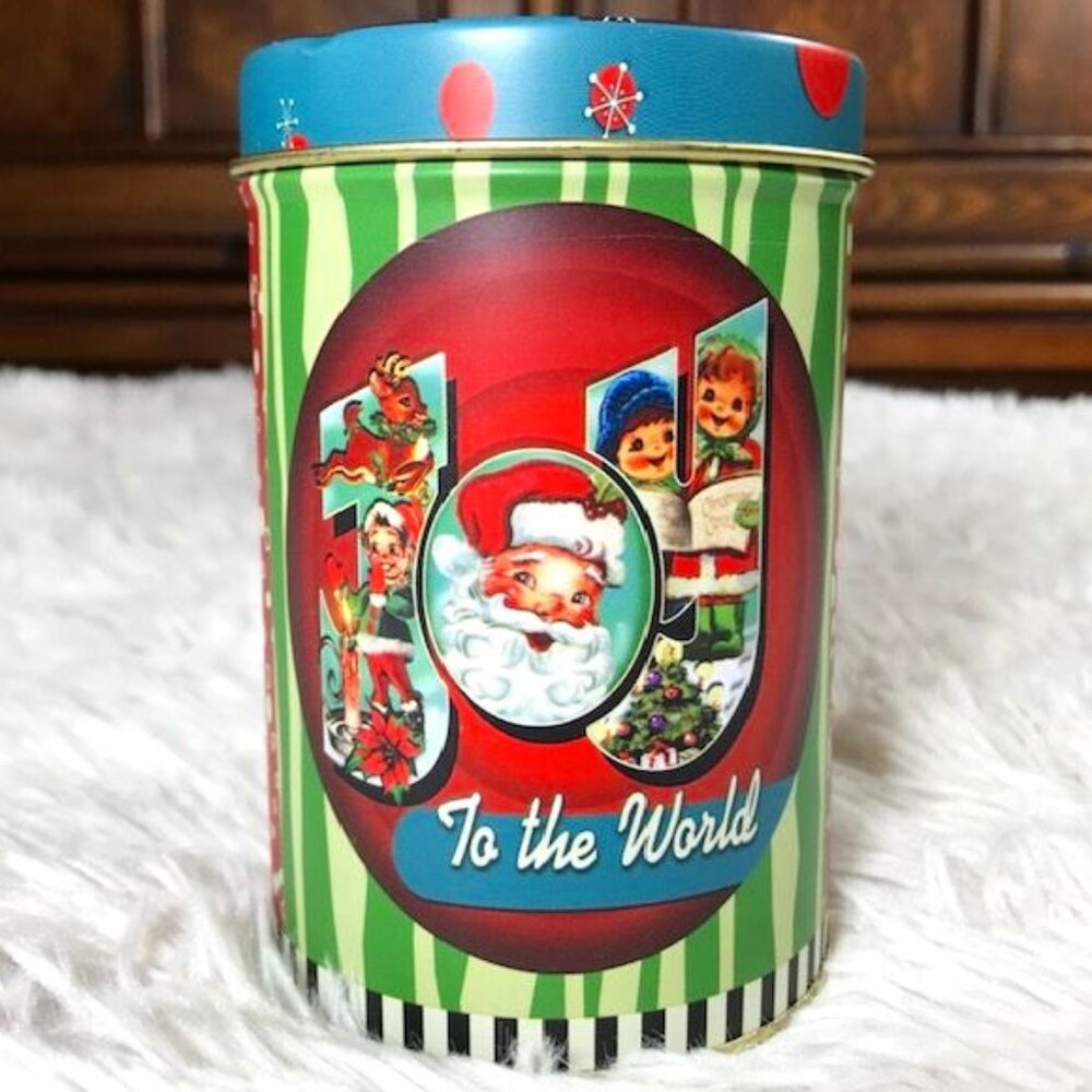 Vintage Joy to the World Andrea Mistrettch Cyclinder Tin